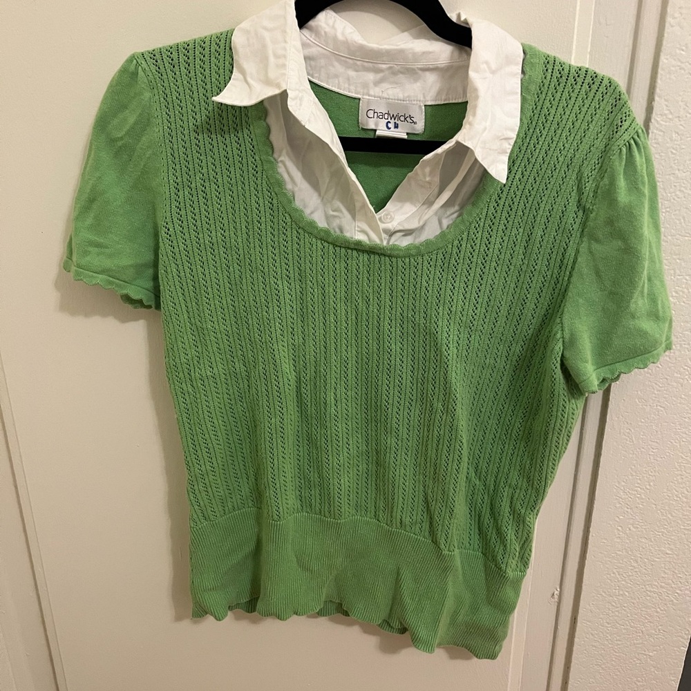 Green Sweater Tee with White Collar